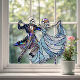 Dancing Skeleton Couple Acrylic Suncatcher, Stained Glass Style Ballroom Dancers Window Hanging, Gothic Halloween Home Decor Gift